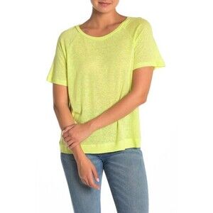 MELLODAY Raglan Crew Neck linen Blend T-Shirt size M $88 neon yellow